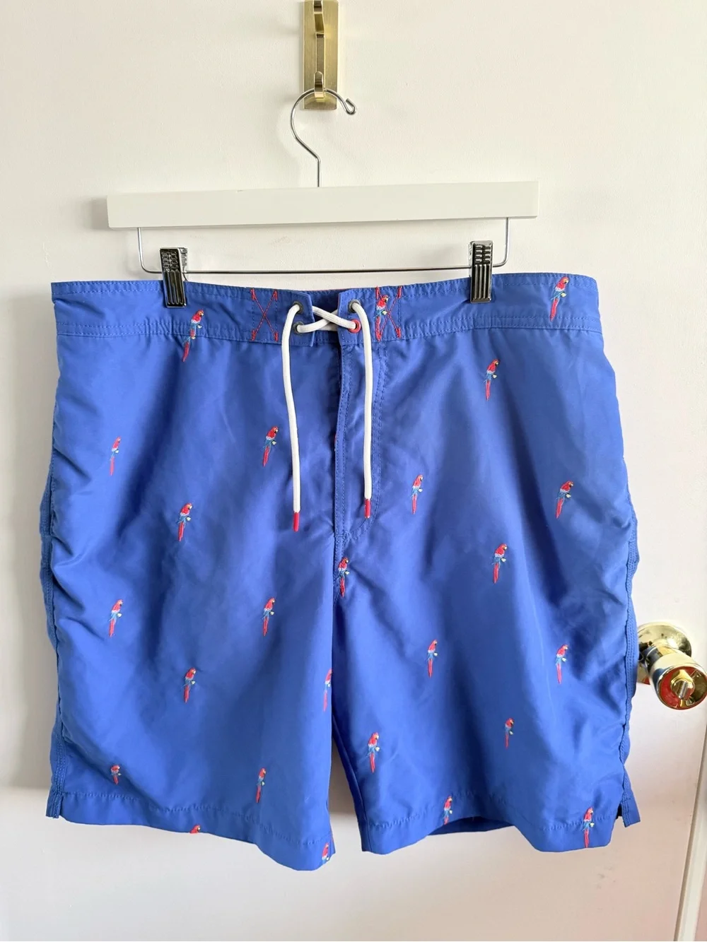 Tommy Bahama Blue Swim Trunks with Red Parrot Embroidery